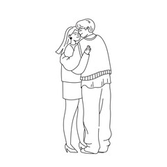 The concept of support. Women and men hug each other. Care of beloved and show of tenderness. Lover couple. Doodle style. Hand-drawn vector illustration. All elements are isolated.