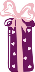 Hand drawn gift box  with tied bow. Doodle cartoon style