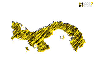 Vector silhouette chaotic hand drawn scribble yellow and black sketch  of Panama map on white background.