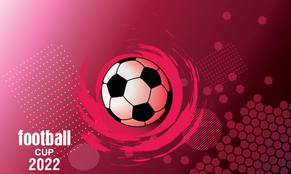 Vector Illustration Football Cup, Ball Graphic Design On A Red Background With Spots