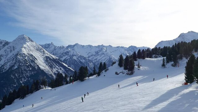 Skiers on ski slope in Mayrhofen