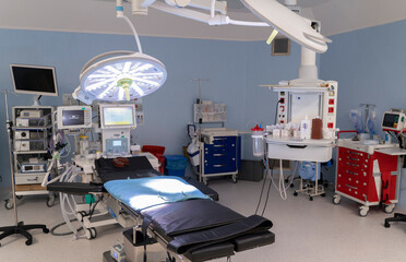 operating room view from inside and outside. surgical intervention