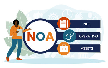 NOA - Net Operating Assets acronym. business concept background. vector illustration concept with keywords and icons. lettering illustration with icons for web banner, flyer, landing