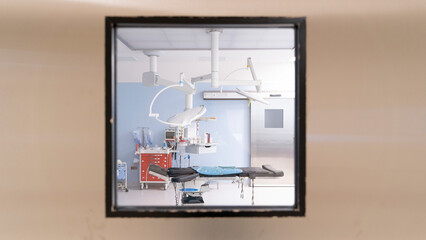 operating room view from inside and outside. surgical intervention