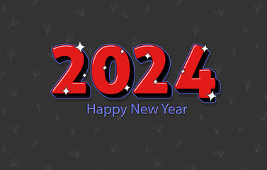 Happy New Year 2024 Numbers Written In a Red Bold Font On Floral Background.