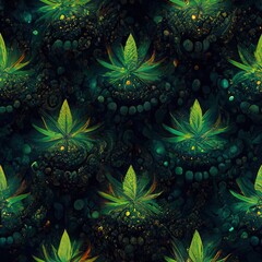 Obraz na płótnie Canvas Abstract floral seamless background with leaves of cannabis. Seamless pattern. Ai generated