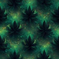 Fototapeta na wymiar Abstract floral seamless background with leaves of cannabis. Seamless pattern. Ai generated