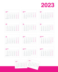 Calendar grid monthly 2023 in German. A set of 12 pages of A5 calendar months horizontal. Vector illustration