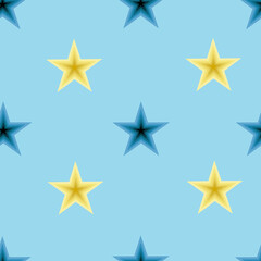 Seamless stars vector illustration. Pattern with 3d blue and yellow star. Creative design for wallpaper and print bed linen.