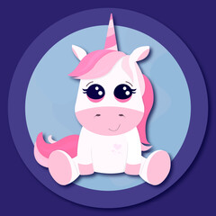 Cute pink unicorn in paper cut style