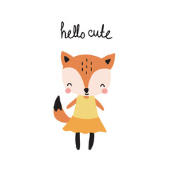 Fototapeta premium Vector illustration with a cute fox and an inscription on a white background for your design.