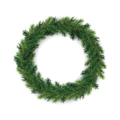 Christmas decorative round wreath frame with coniferous branches isolated on white background - 539711976