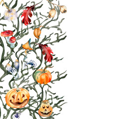 Fototapeta na wymiar Frame with Halloween symbol watercolor illustration isolated on white.