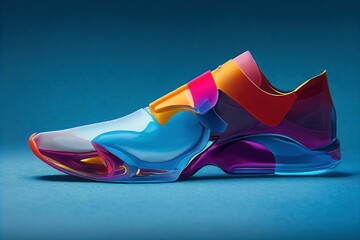 Hyper realistic illustration of a creative colorful sneaker on a blue background