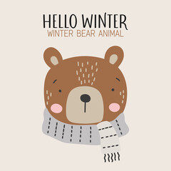 Baby animal bear, winter animal, cute animal cartoon vector, thickly clothed animal, adorable baby bear