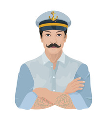 arms folded man hat illustration transparent background marine sailor captain hat white