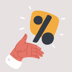 Vector illustration of Human hand holding percent symbol. Discount concept