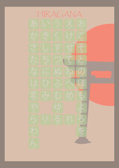 Hiragana and Katakana Japanese basic characters handwritten table. 