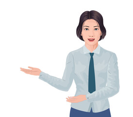 professional female hand gesture to introduce