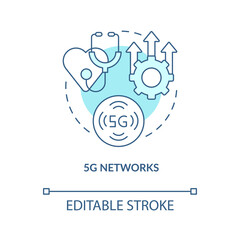 Fifth generation networks in medicine turquoise concept icon. Medical industry trend abstract idea thin line illustration. Isolated outline drawing. Editable stroke. Arial, Myriad Pro-Bold fonts used