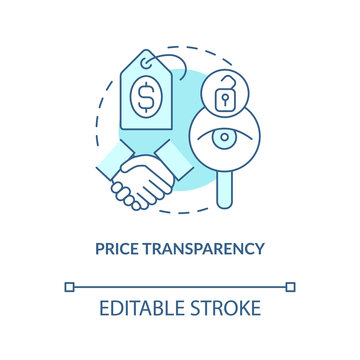 Price Transparency Turquoise Concept Icon. Health Industry. Medicine Cost Sharing Abstract Idea Thin Line Illustration. Isolated Outline Drawing. Editable Stroke. Arial, Myriad Pro-Bold Fonts Used