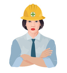 arms folded woman hat illustration transparent background industrial hard hat