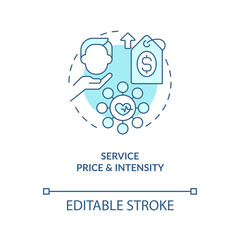 Service price and intensity turquoise concept icon. Costly healthcare expense reason abstract idea thin line illustration. Isolated outline drawing. Editable stroke. Arial, Myriad Pro-Bold fonts used