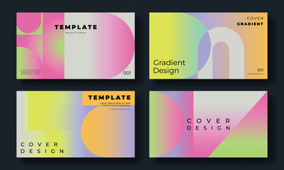 Abstract gradient cover template. Set of modern poster with geometric shapes, circles, squares, vibrant color. Gradient retro background for brochure, flyer, wallpaper, banner, business card.