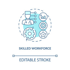 Skilled workforce turquoise concept icon. Competitive advantage in health industry abstract idea thin line illustration. Isolated outline drawing. Editable stroke. Arial, Myriad Pro-Bold fonts used