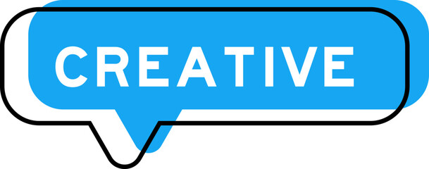 Speech banner and blue shade with word creative on white background