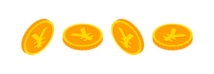Isometric gold coins set with Yen sign. 3d Yen Cash, currency of Japan, Game coin, banking or casino money symbol for web, apps, design. Japanese currency exchange icon vector icon.