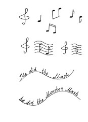 hand drawing text of a song about monster mash for halloween