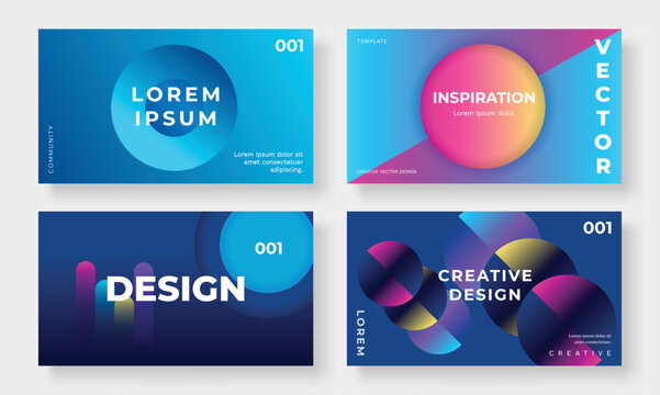 Abstract gradient cover template. Set of modern poster with geometric shapes, circles, vibrant color. Gradient futuristic background for brochure, flyer, wallpaper, banner, business card.