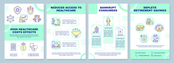 High healthcare cost effects blue brochure template. Leaflet design with linear icons. Editable 4 vector layouts for presentation, annual reports. Arial-Black, Myriad Pro-Regular fonts used