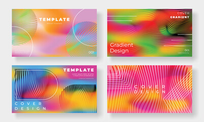 Abstract vibrant gradient cover template. Set of modern poster with colorful, circles, wavy lines, geometric shapes. Gradient background for brochure, flyer, wallpaper, banner, business card.