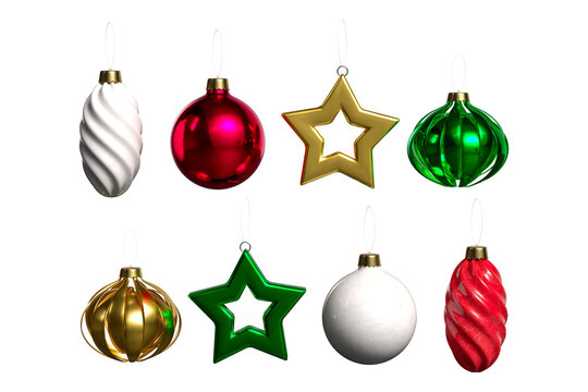 Christmas ornament decoration set isolated with transparent background. 3d rendering.