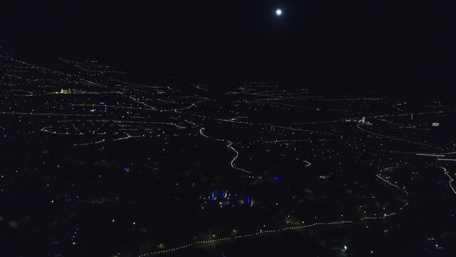 Drone shot of Funchal in Madeira in the night