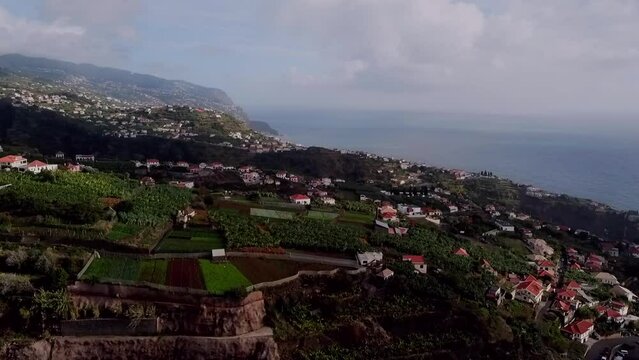 Drone shot of the beautiful landscape of the island of Madeira
