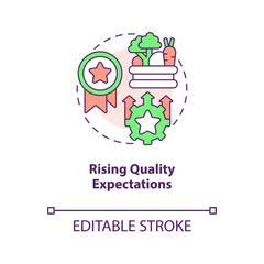 Rise quality expectations concept icon. Good food. Agriculture safety. Eco-friendly abstract idea thin line illustration. Isolated outline drawing. Editable stroke. Arial, Myriad Pro-Bold fonts used