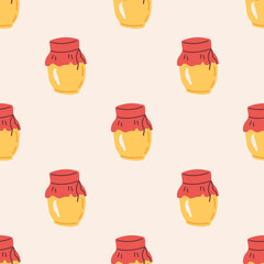 Seamless Pattern with a Pot of Honey. Thanksgiving Day collection. Flat vector illustration. bells