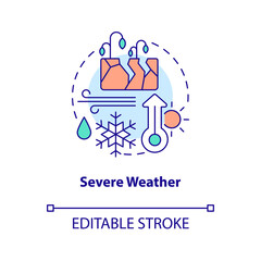 Impact of severe weather concept icon. Agriculture challenge. Food security abstract idea thin line illustration. Isolated outline drawing. Editable stroke. Arial, Myriad Pro-Bold fonts used