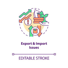 Agro export and import issues concept icon. International agricultural product trade abstract idea thin line illustration. Isolated outline drawing. Editable stroke. Arial, Myriad Pro-Bold fonts used