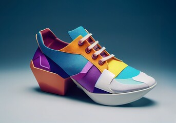 Hyper realistic illustration of a creative colorful sneaker on a white-blue background