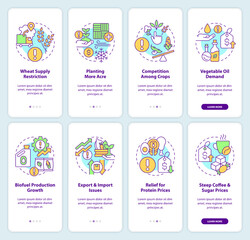 Farming issues onboarding mobile app screen set. Agro challenges walkthrough 4 steps editable graphic instructions with linear concepts. UI, UX, GUI template. Myriad Pro-Bold, Regular fonts used