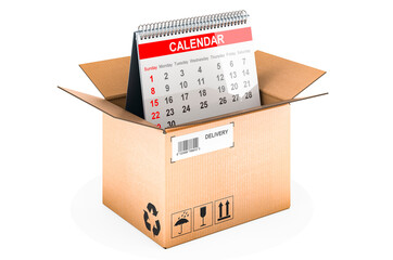 Parcel with desk calendar, 3D rendering