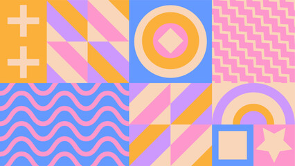 Abstract neo geometry background. Vector. geometric figures. Circles, squares, triangles. Vintage colors.