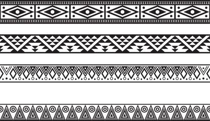 Vector set of seamless monochrome national native american ornaments. Endless ethnic black borders, frames of the peoples of America, Aztec, Maya, Incas. For sandblasting, plotter and laser cutting..