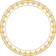 Vector gold Kazakh national round pattern, frame. Ethnic ornament of the nomadic peoples of Asia, the Great Steppe, Kazakhs, Kirghiz, Kalmyks, Mongols, Buryats, Turkmens