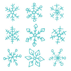 Set of cute hand drawn snowflakes. Christmas and New Year doodle clipart