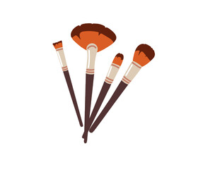 Cosmetic brushes set isolated on white background.Vector cartoon illustration